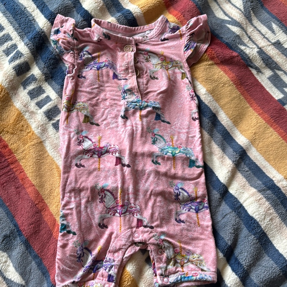 Posh peanut Claudine carousel horse short romper 3-6 months shorty